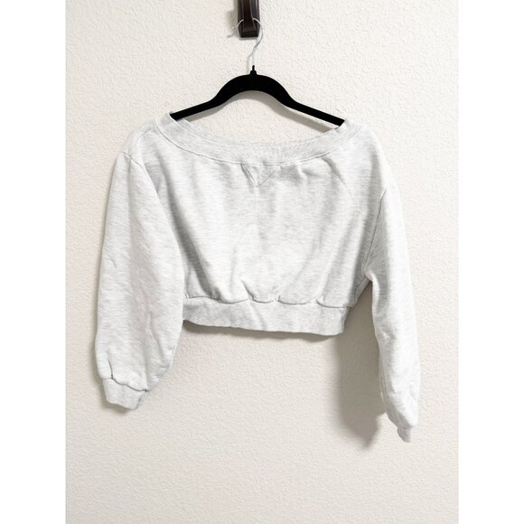 The Frankie Shop Gine Cropped Sweatshirt Off The Shoulder Grey Melange Size M/L - Picture 3 of 7